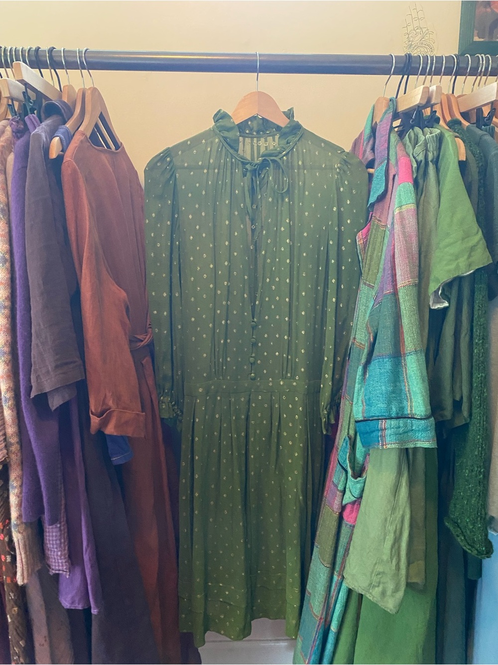 Derek Lam Green Silk Polka-Dot Dress